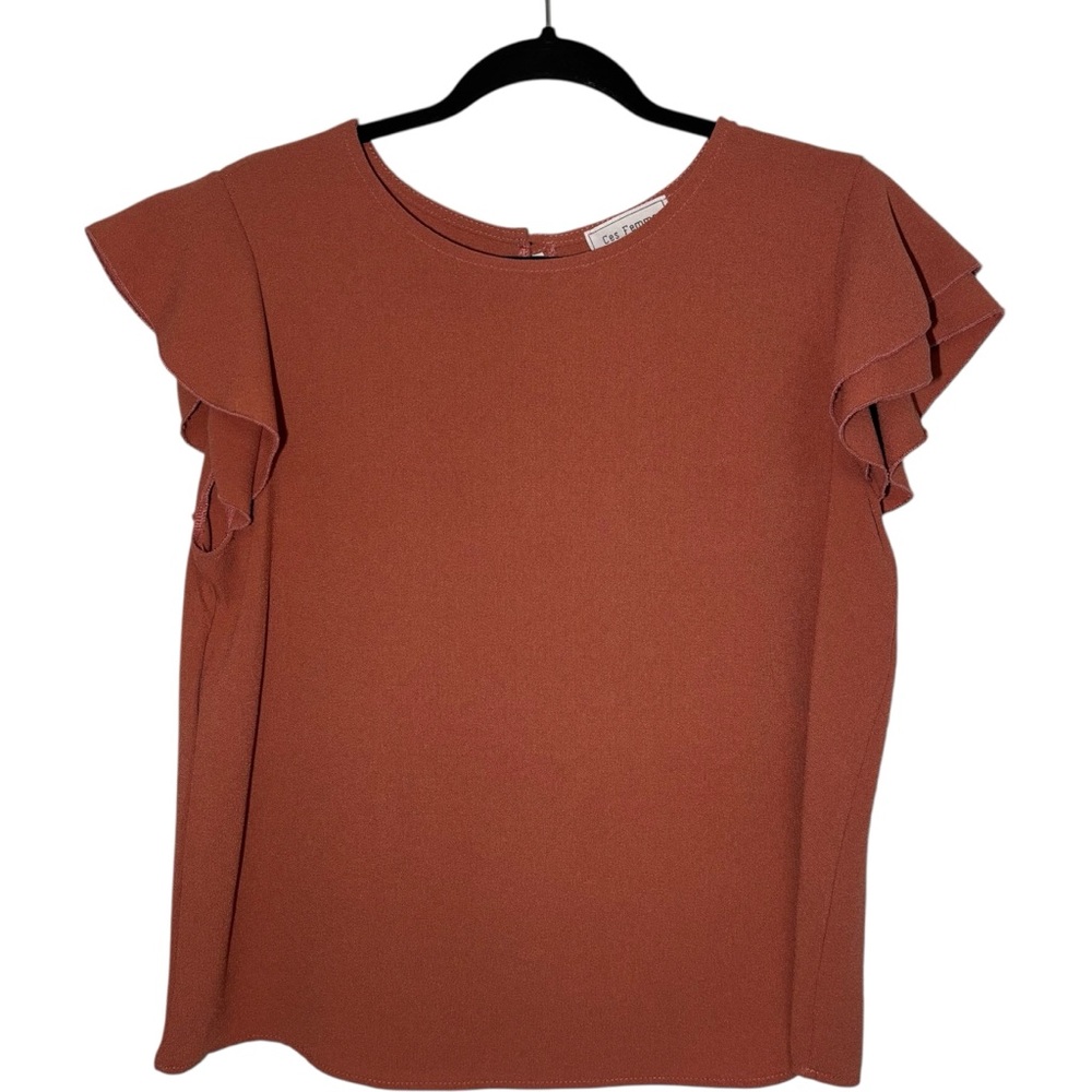 Ces Femme Terracotta Ruffle Sleeve Blouse